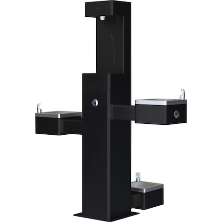 Global Industrial Outdoor Bottle Filler & Bi-Level Drinking Fountain & Pet Station, Black Powder Coat 761221BK